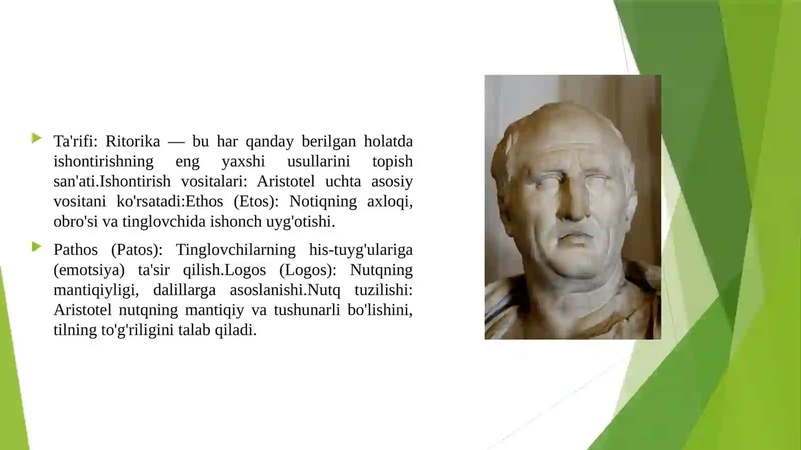 ARISTOTEL,SITSERON,DEMOSFENLARNING NOTIQLIK NAZARIYASI .MUQADDAS KITOBLARDA SOZ ,NUTQ ODOBI HAQIDAGI FIKRLAR) 4