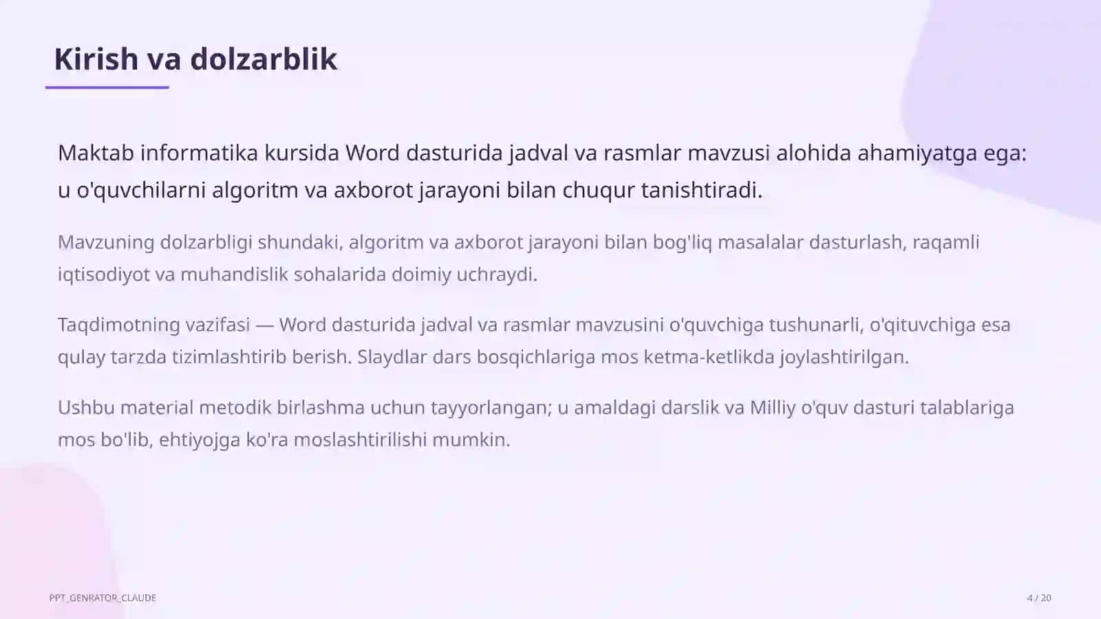 Informatika va axborot texnologiyalari (5–11) — metodik birlashma uchun 4