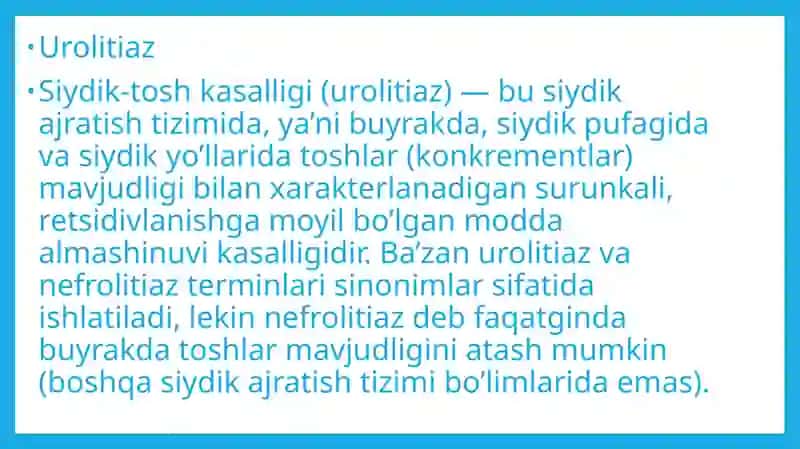 BUYRAKLARDA URAT TOSHLARINING HOSIL BO’LISHI VA DAVOLASH YO’LLARI 4