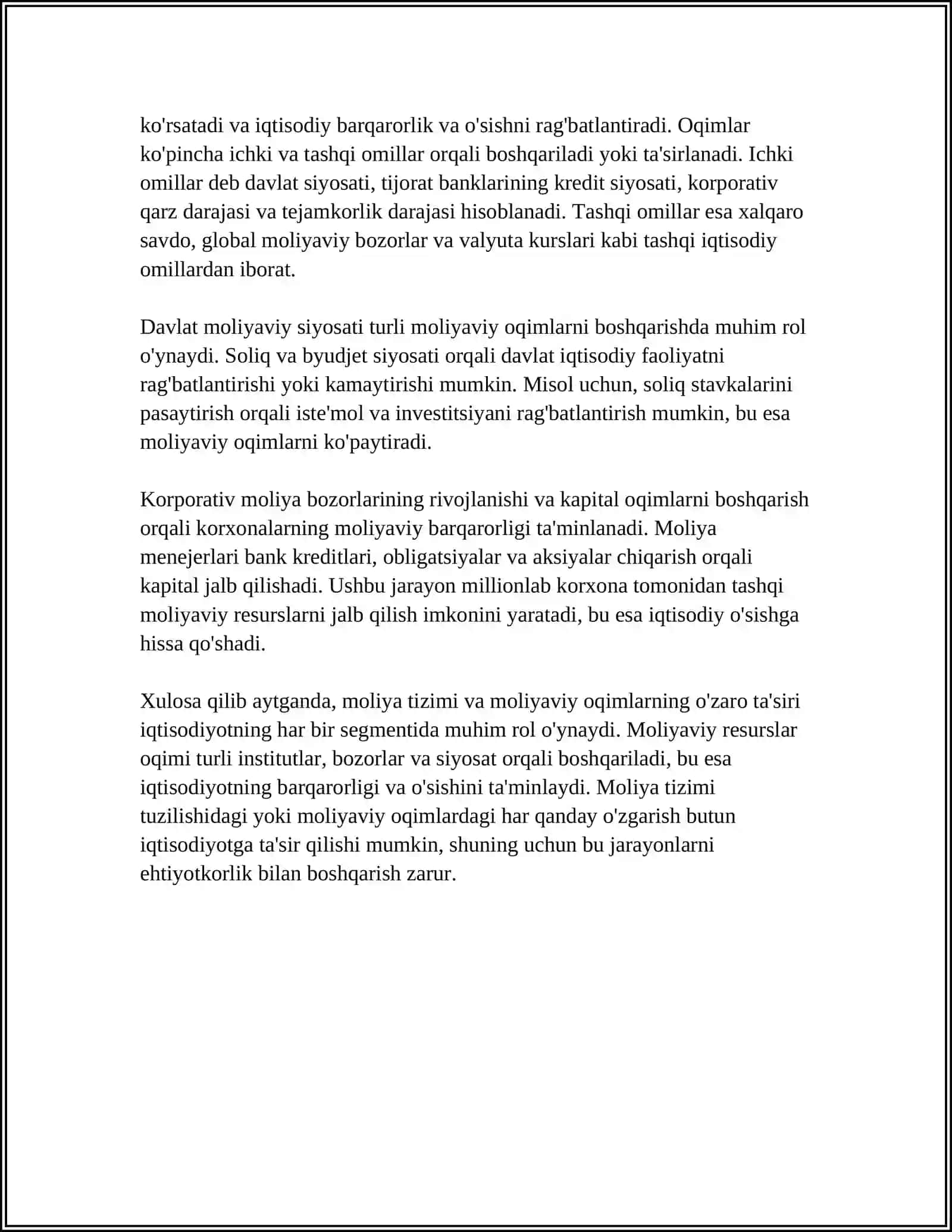 Moliya Tizimi Tuzilishi va Moliyaviy Oqimlarning O'zaro Bog'liqli 4