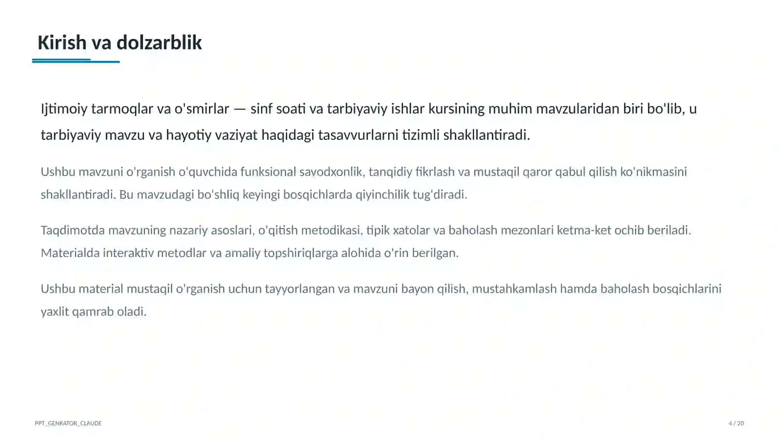 Sinf soati va tarbiyaviy tadbirlar 4