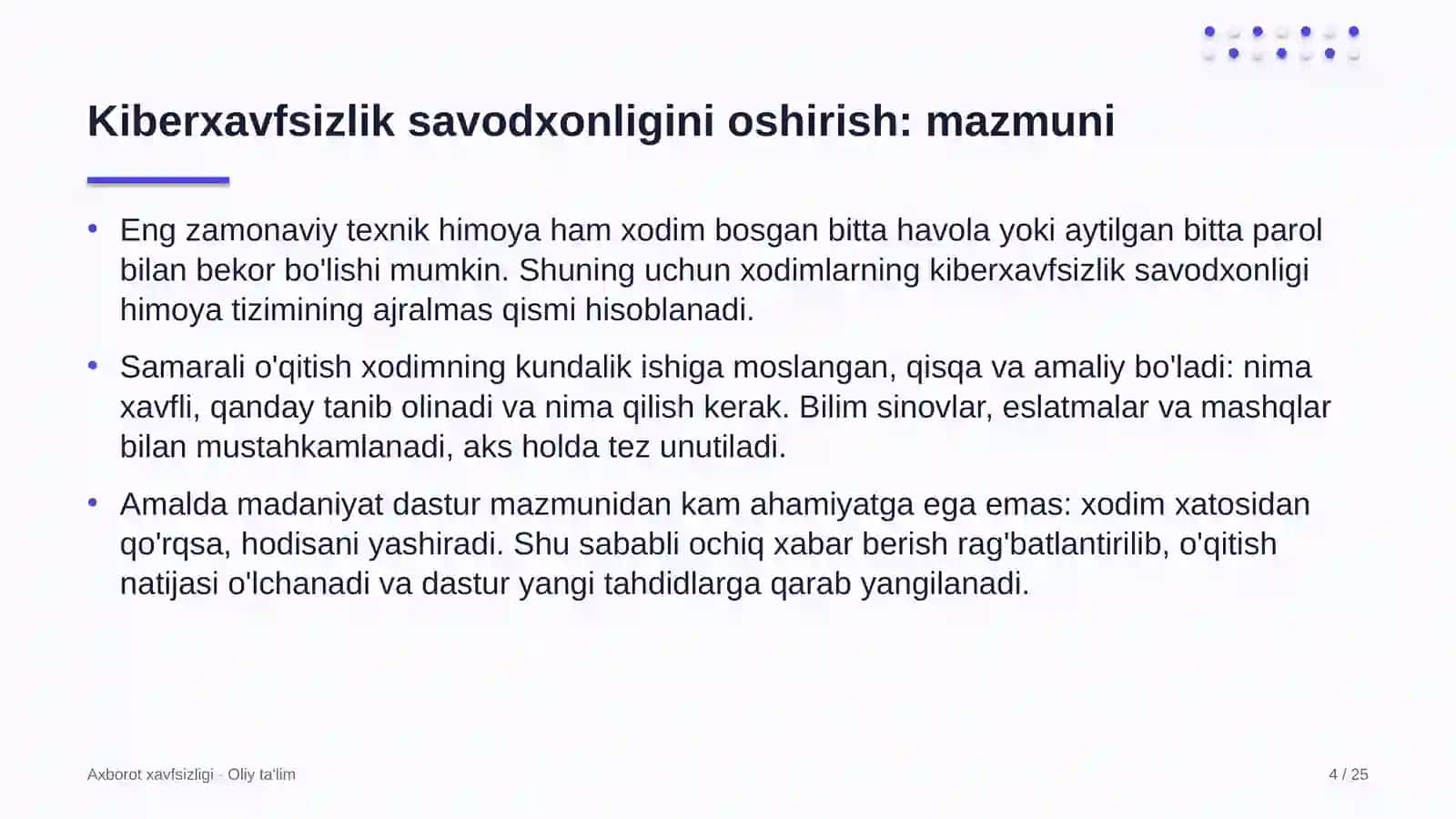 dasturiy mahsulot kompaniyalarida xodimlarning kiberxavfsizlik savodxonligini oshirish 4063 4