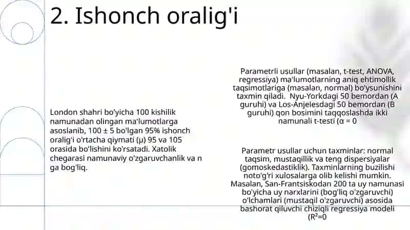 Parametrik statistik alomat tuzish usullari 4