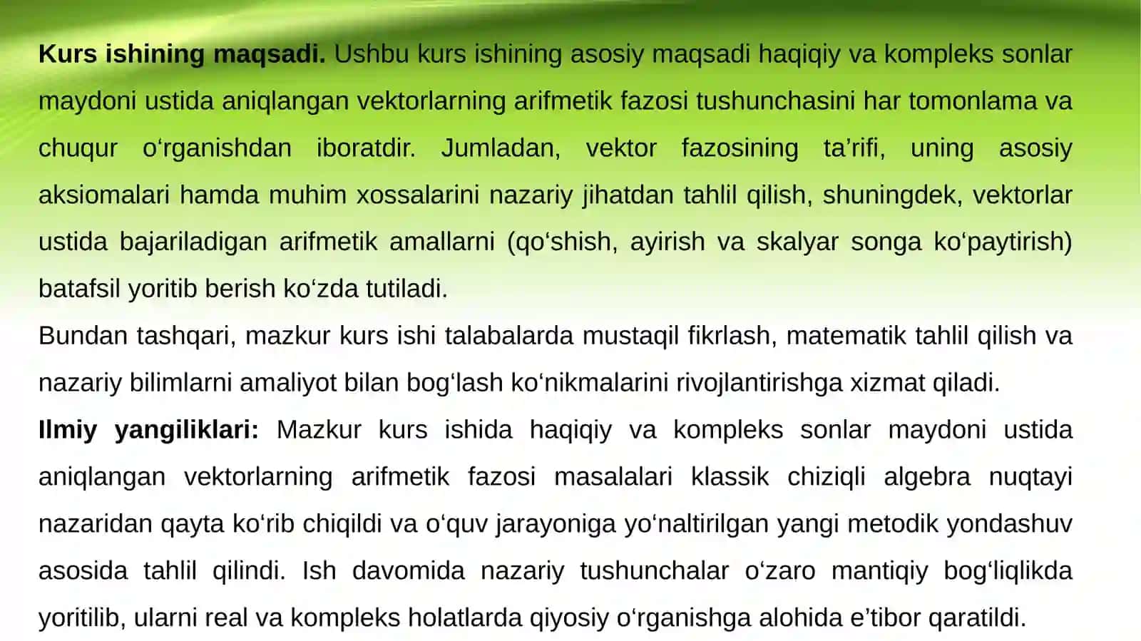 Haqiqiy vakompleks sonlarning arifmetik fazosi 4