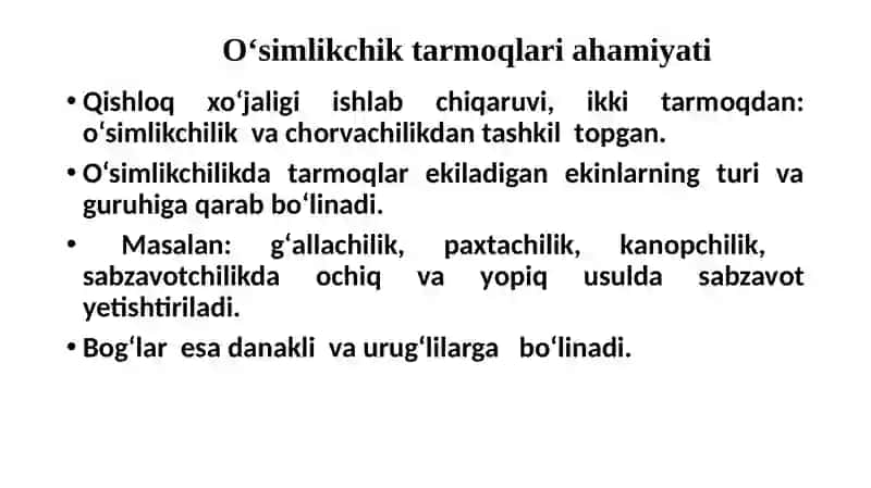 O‘simlikchilik va chorvachilik tarmoqlari iqtisodiyoti 4