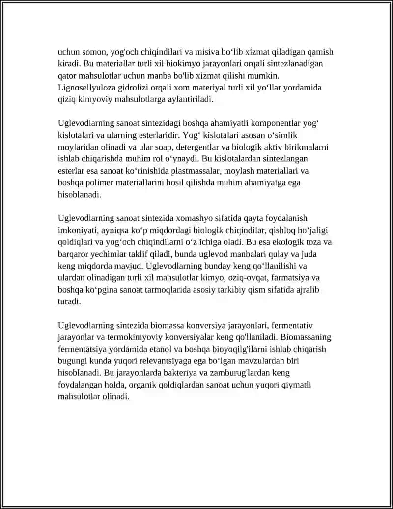 Ugevodlarning sanoat sintezi. Yog' kislotalari va sorbitolning efirlari 4
