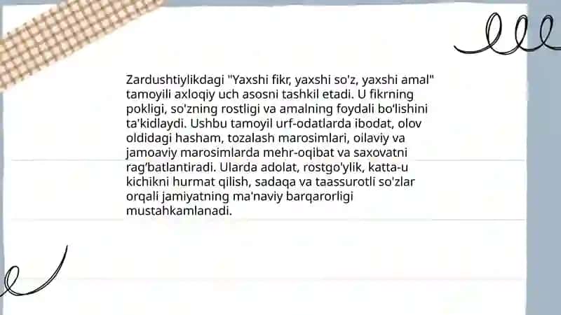 Zardushtiylik ta'limotida urf-odat, marosimlar, ma'naviy-ahloqiy qarashlar 4
