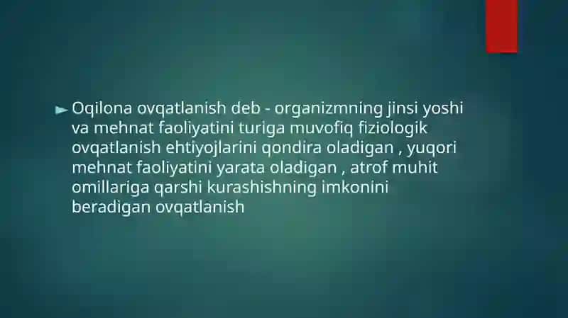 Shaxsiy ovqatlanishning adekvatligini oʻrganish va baholash 4