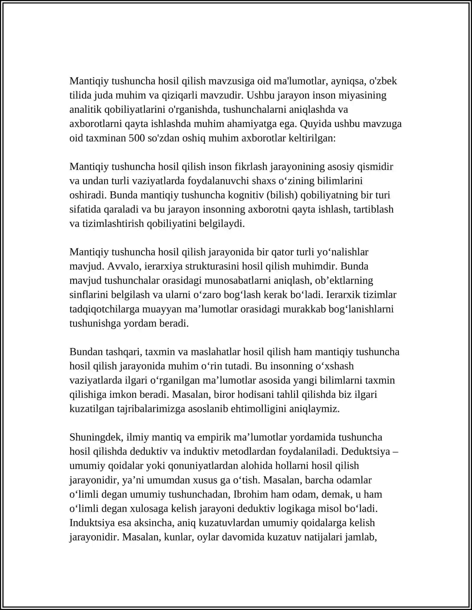 MANTIQ. TAFAKKUR SHAKLLARI: TUSHUNCHA, HUKM VA XULOSA 4