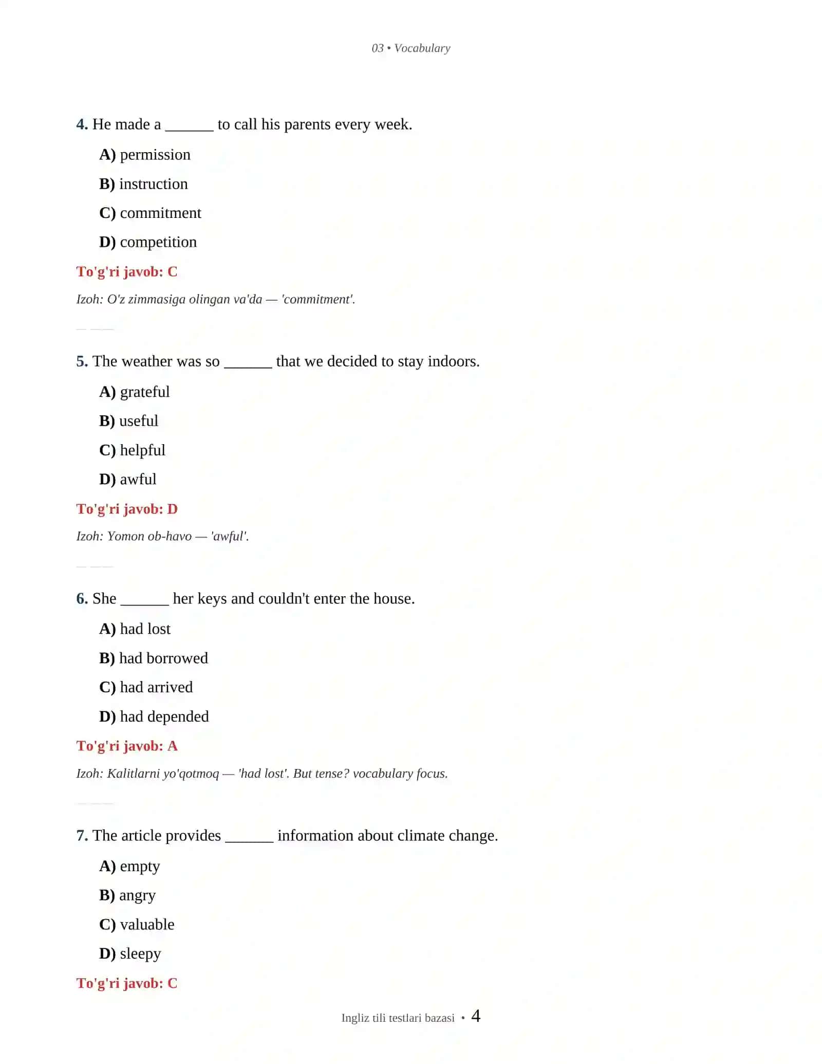 INGLIZ TILI VOCABULARY 4