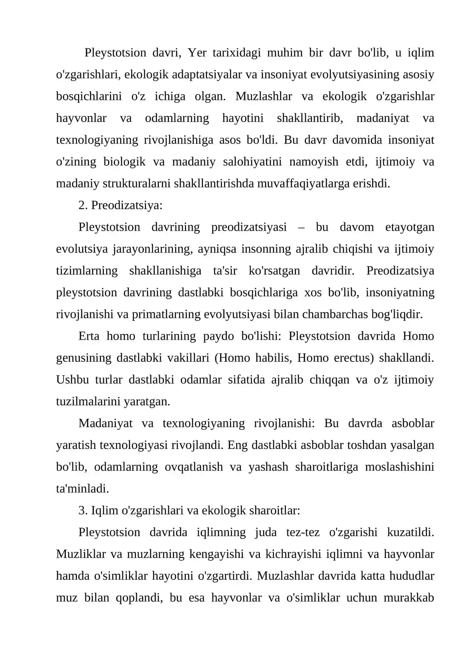 Pleystotsion davrining preodizatsiyasi va umumiy tavsif 4