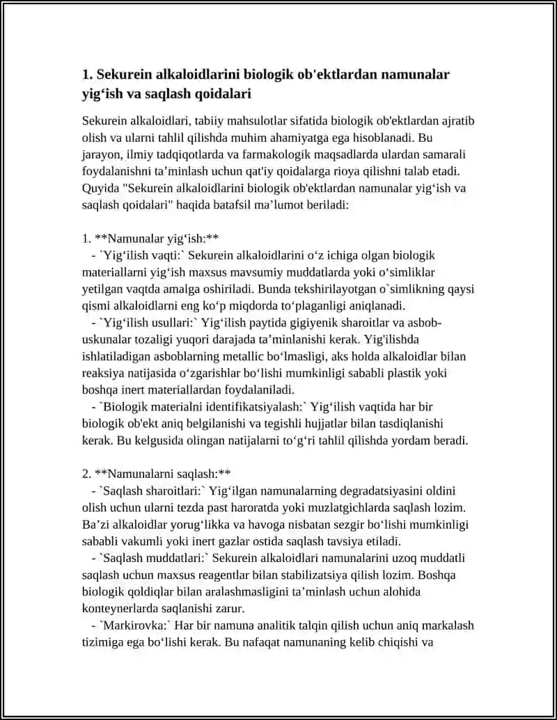 SEKUREIN ALKALOIDLARI.BIOLOGIK OB'EKDAN AJRATIB OLISH VA TAHLIL QILISH 4
