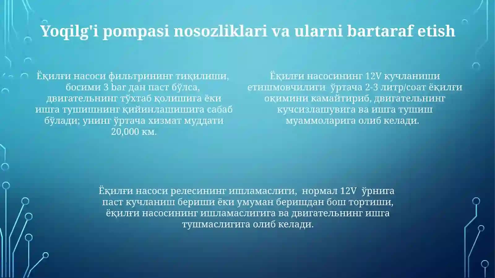 Yoqilgʻi tizimi nosozliklarni aniqlash va tamirlash 4