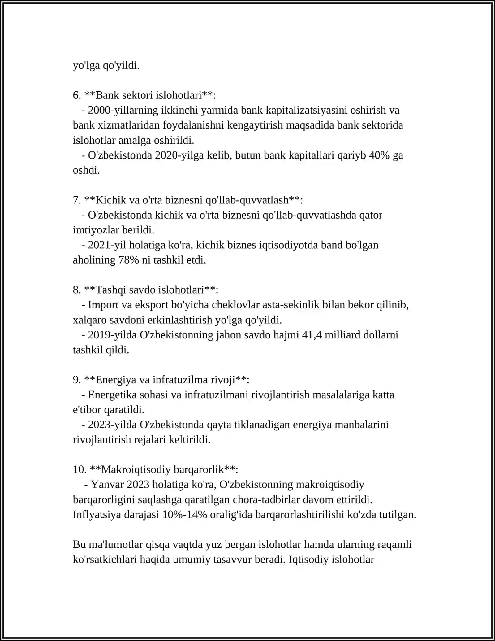 O‘ZBEKISTONDA AMALGA OSHIRILAYOTGAN ISLOHOTLAR 4