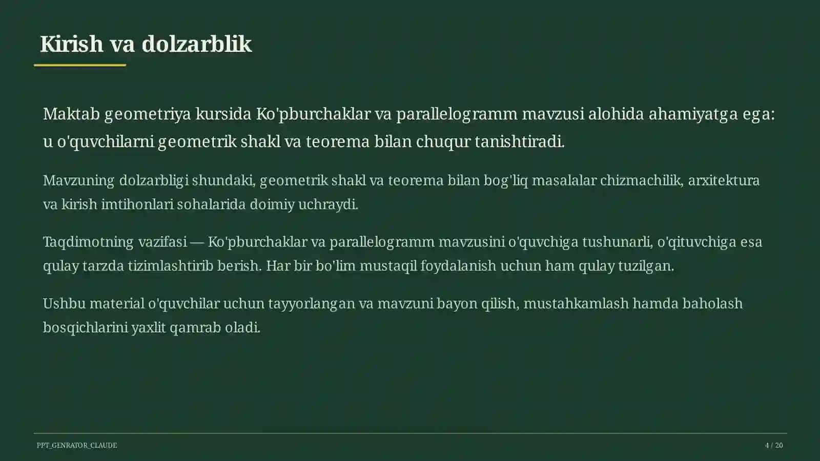 Ko'pburchaklar va parallelogramm (8-sinf) 4