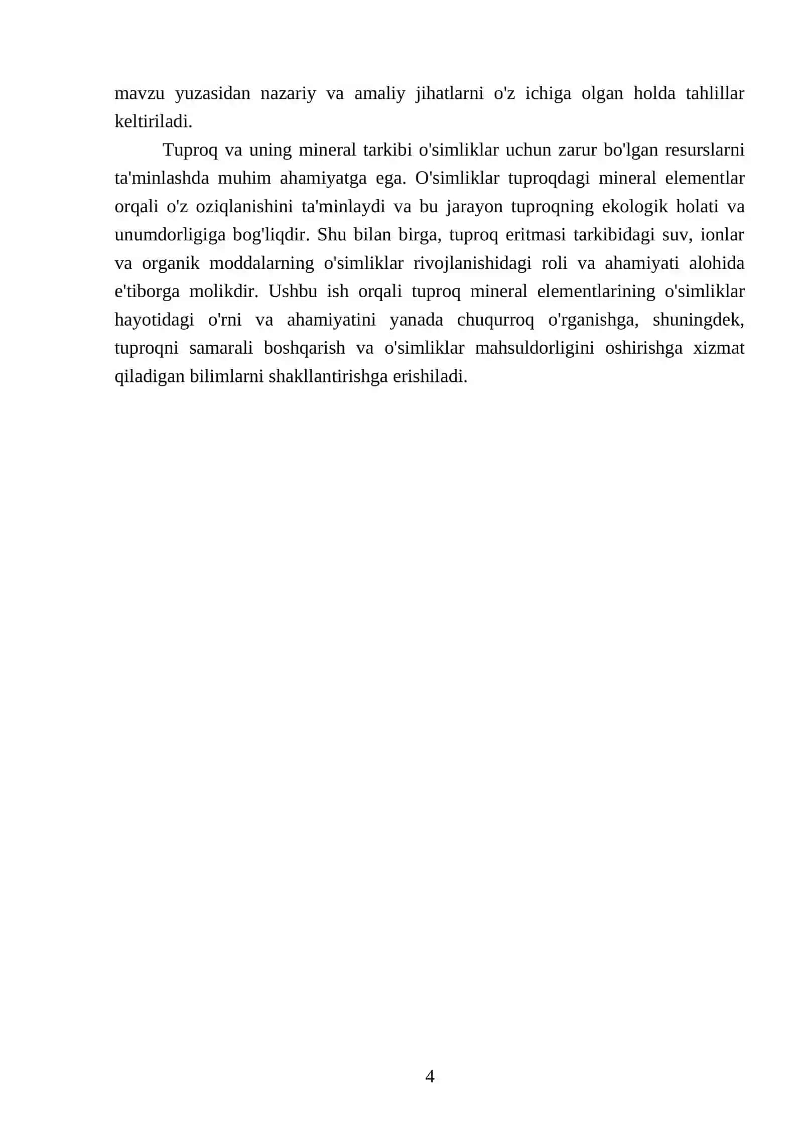 Tuproq mineral elementlar manbai.Tuproq eritmasi uning tarkibi va mineral elementlarni singdirish mehanizimi 4