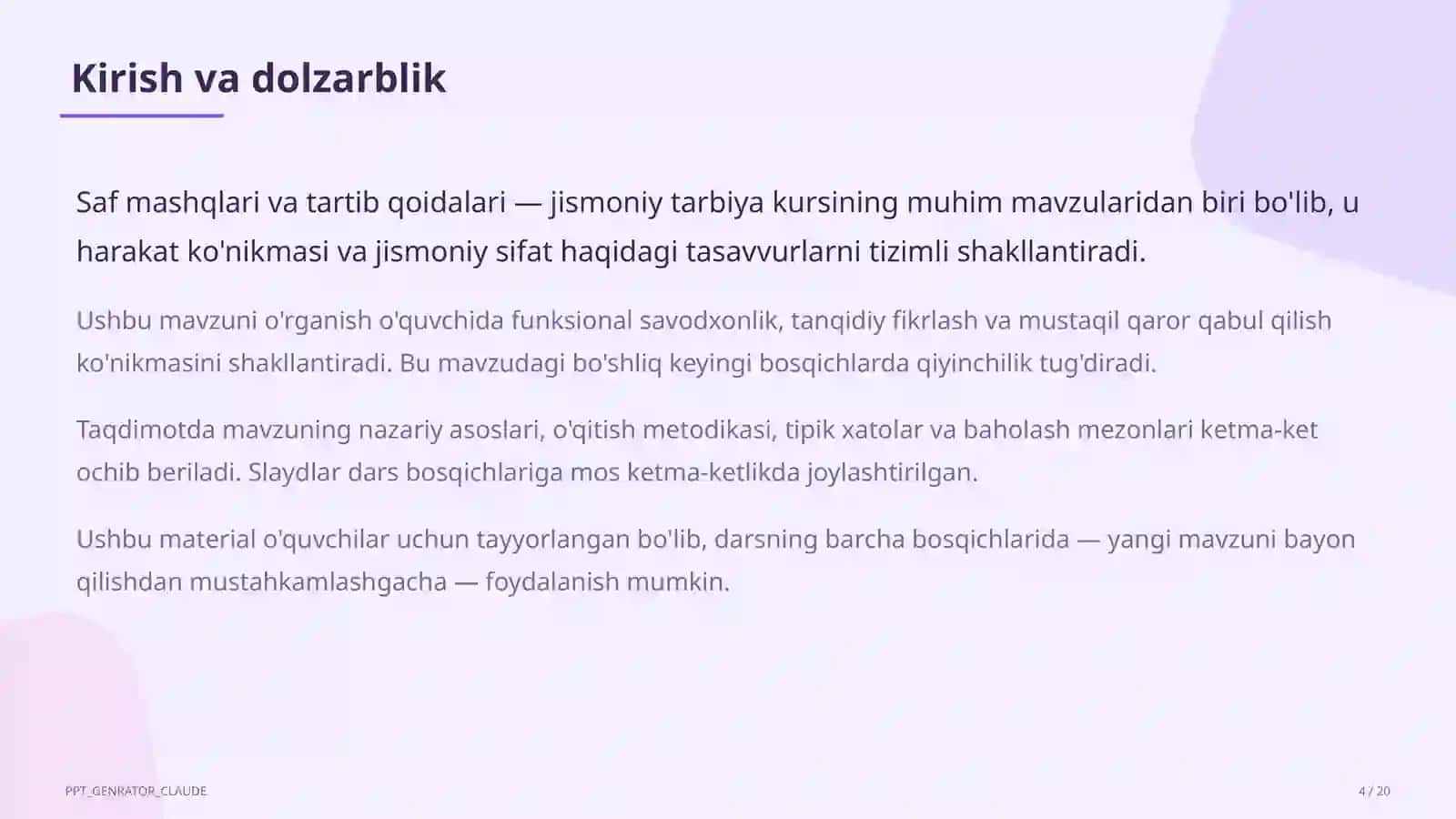 Saf mashqlari va tartib qoidalari (1-sinf) 4