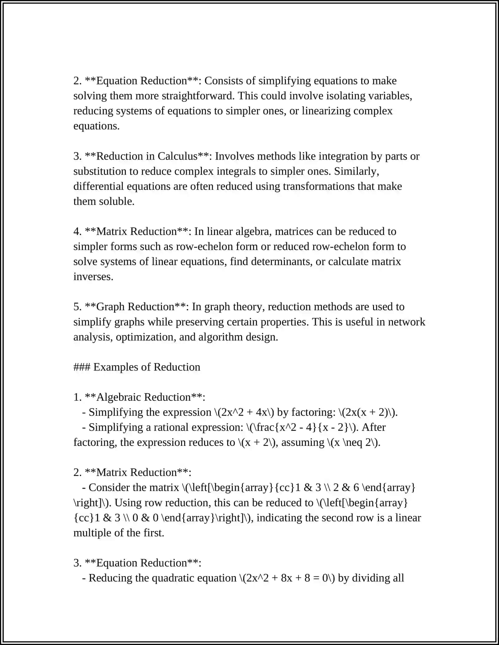 REDUCTION in Mathematics 4