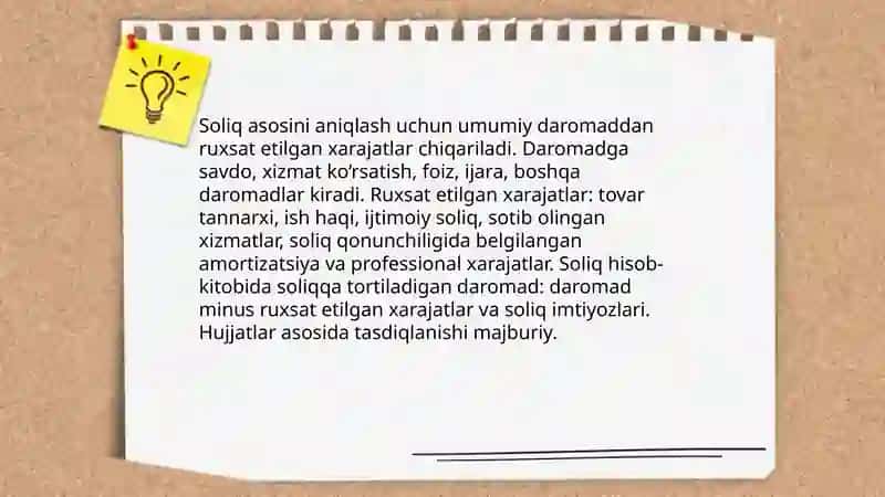 Foyda solig'i tushunchasi va soliqqa tortiladigan daromad manbalari 4