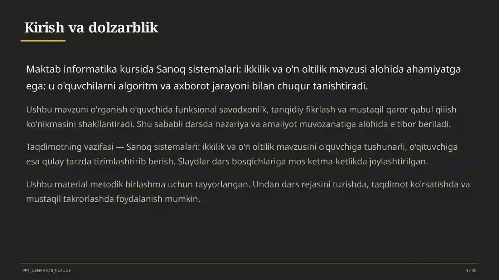Sanoq sistemalari: ikkilik va o'n oltilik (7-sinf) 4