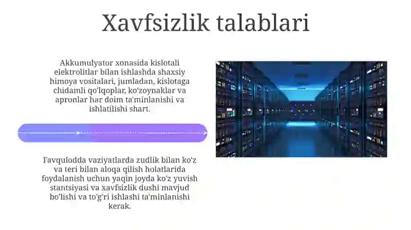 Akkumulyatorli batareyalar xonasi va talablari 4
