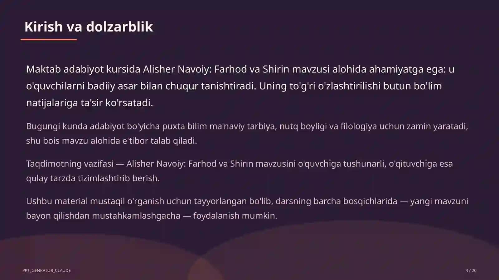 Alisher Navoiy: Farhod va Shirin (8-sinf) 4