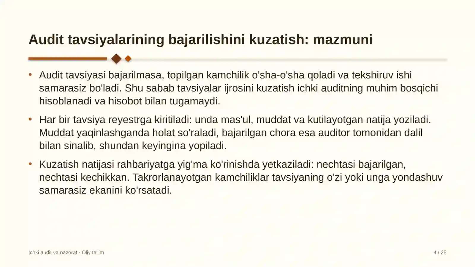 tashqi reklama sohasida audit tavsiyalarining bajarilishini kuzatish 4310 4