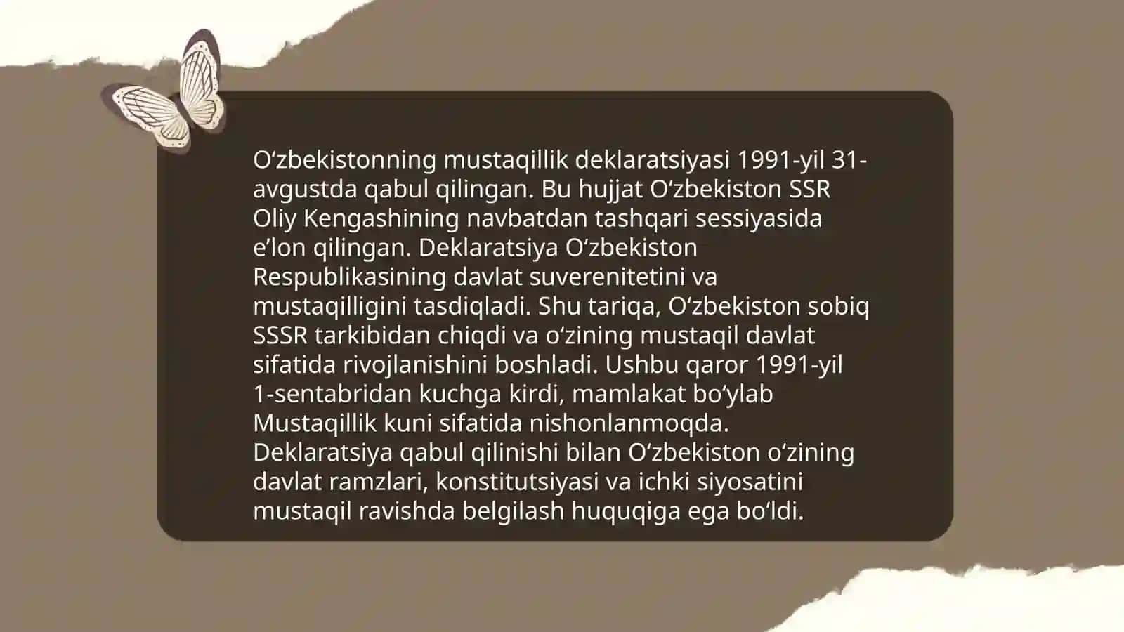Mustaqil O'zbekiston Respublikasi tashkil topishining tarixiy ahamiyati 4
