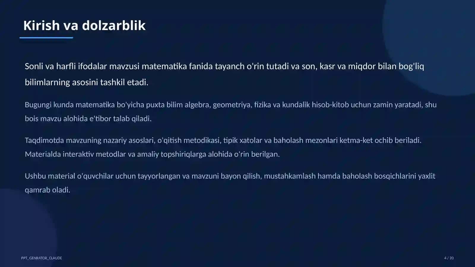 Sonli va harfli ifodalar (5-sinf) 4