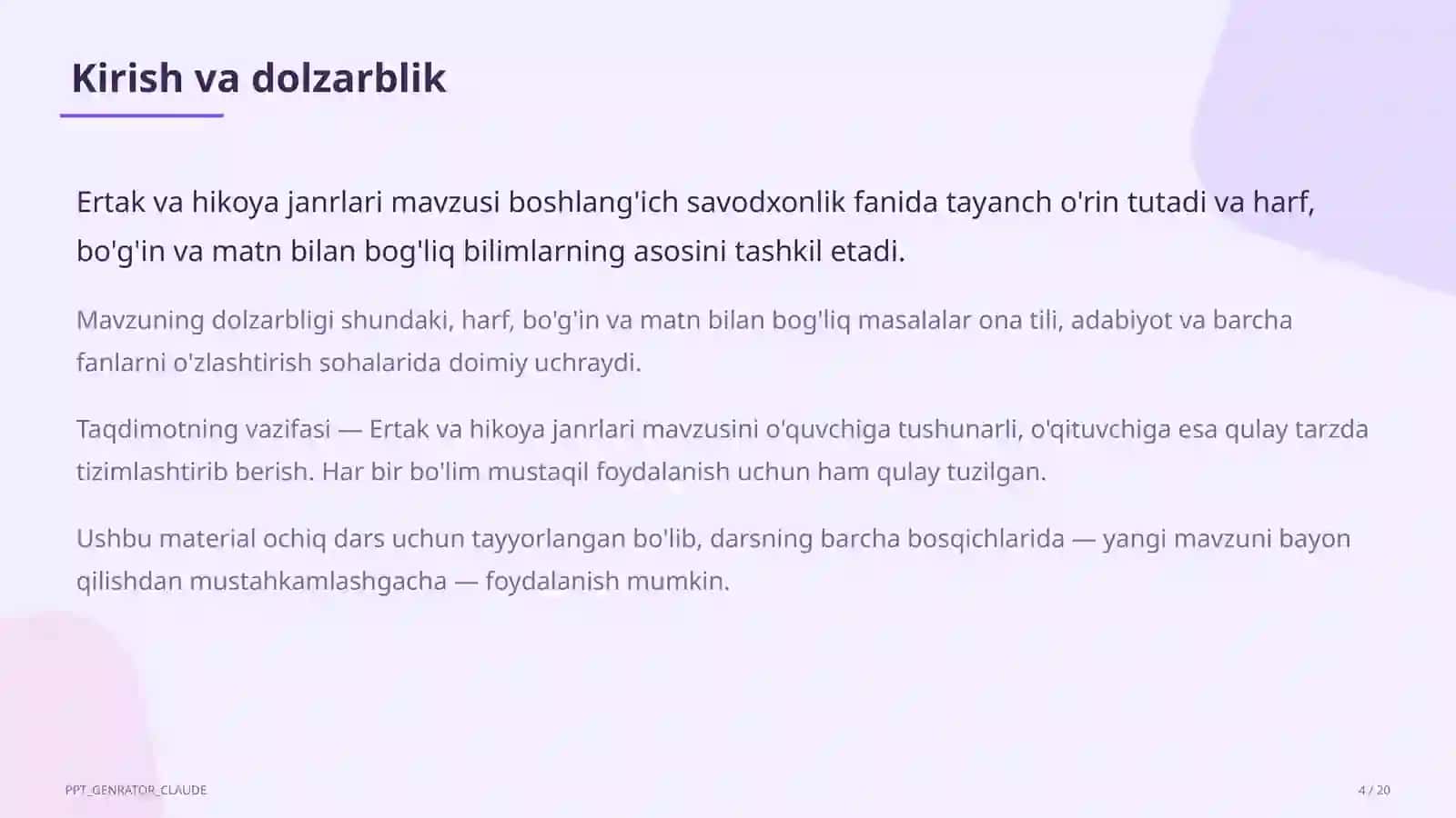Ertak va hikoya janrlari (4-sinf) 4