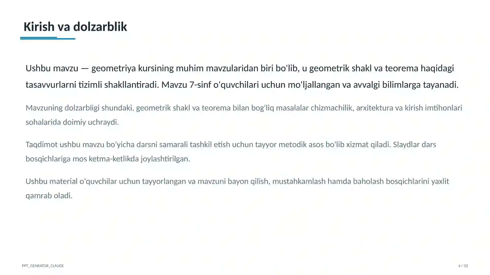 Geometriyaning boshlang'ich tushunchalari: nuqta, to'g'ri chiziq, kesma (7-sinf) 4