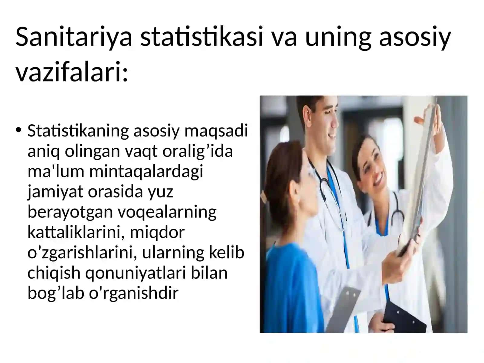 Tibbiyotda statistikani ahamiyati. Statistik tadqiqotlar natijalarini baholash usullari. Statistik t 4