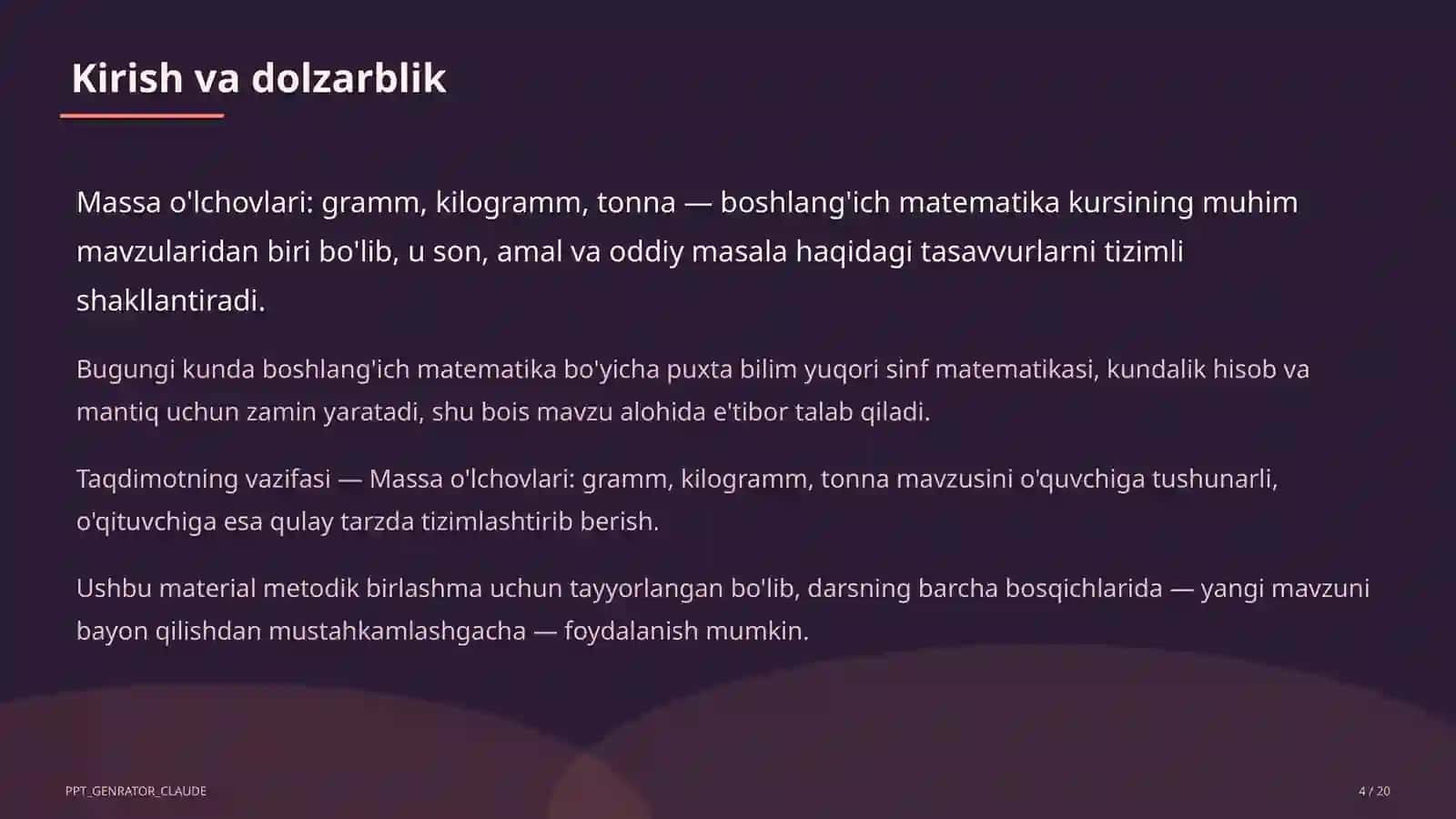 Massa o'lchovlari: gramm, kilogramm, tonna (4-sinf) 4