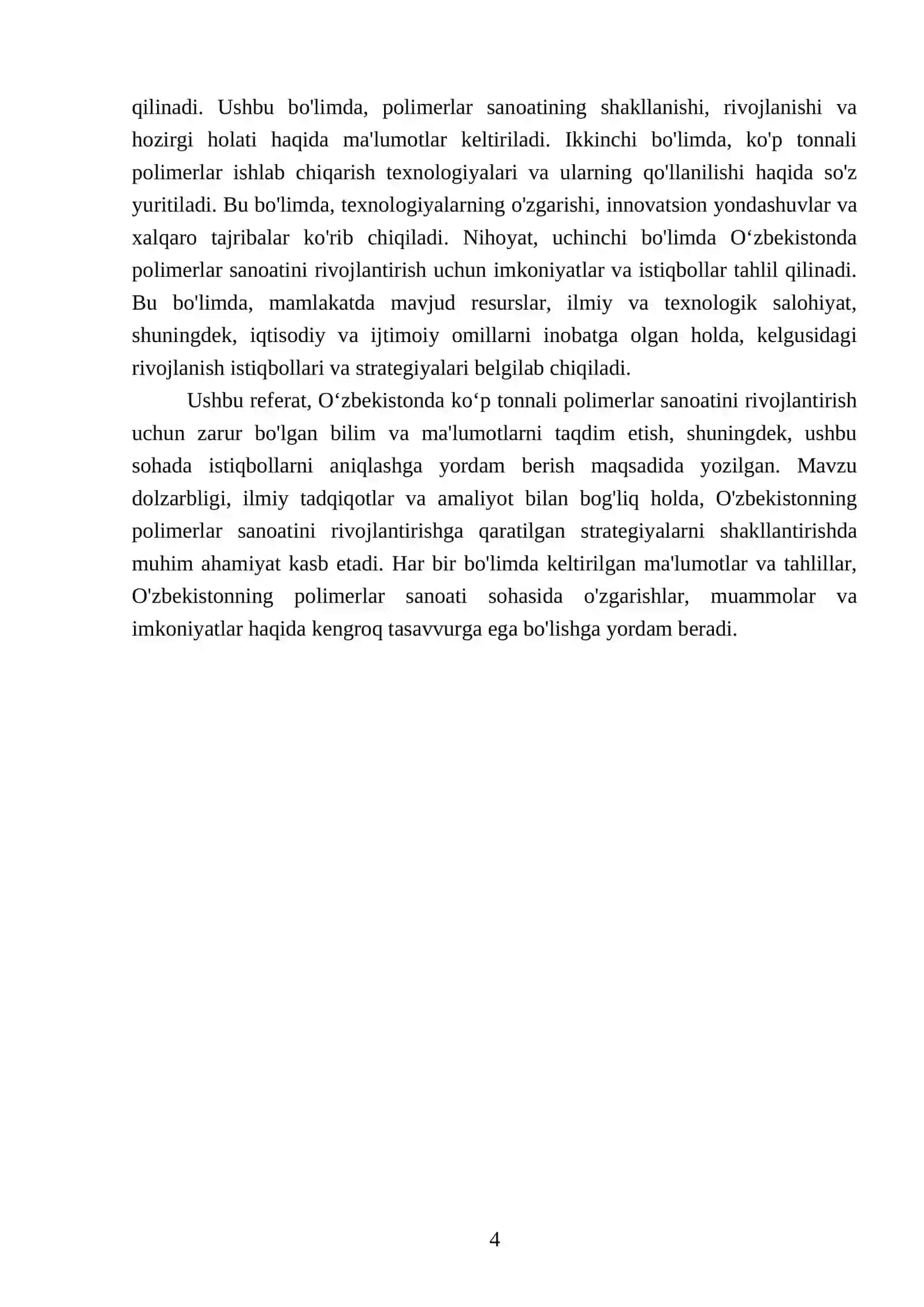 Oʻzbekistonda koʻp tonnali polimerlar sanoatini rivojlanoshi va imkoniyatlari 4
