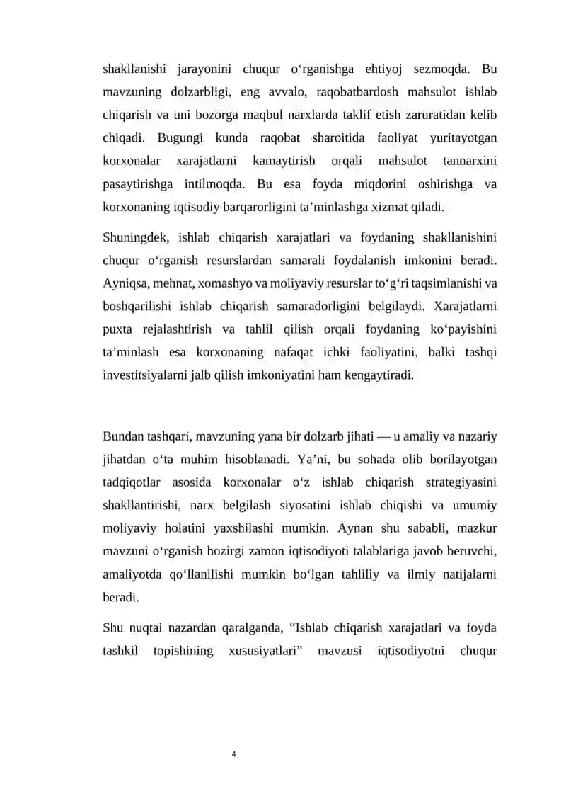 Ishlab chiqarish xarajatlari va foyda tashkil topishining xususiyatlari 4