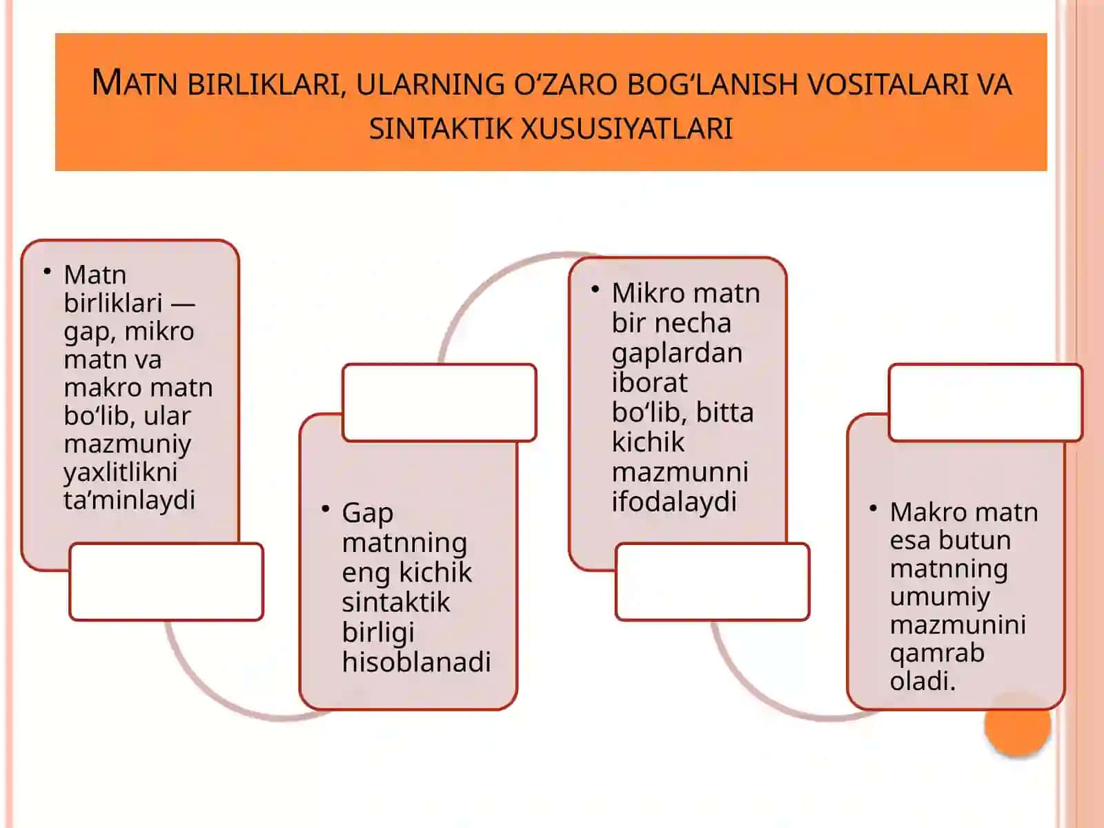 Matn sintaksisi tushunchasi, predmeti va o‘rganilish darajasi.pptx 4
