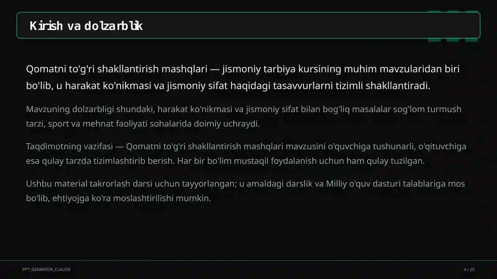 Qomatni to'g'ri shakllantirish mashqlari (2-sinf) 4