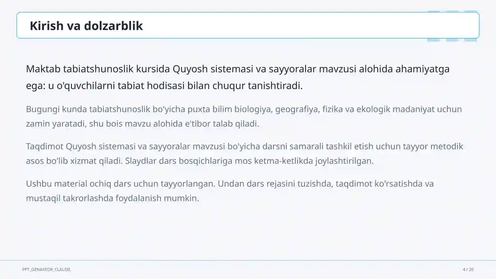 Quyosh sistemasi va sayyoralar (4-sinf) 4