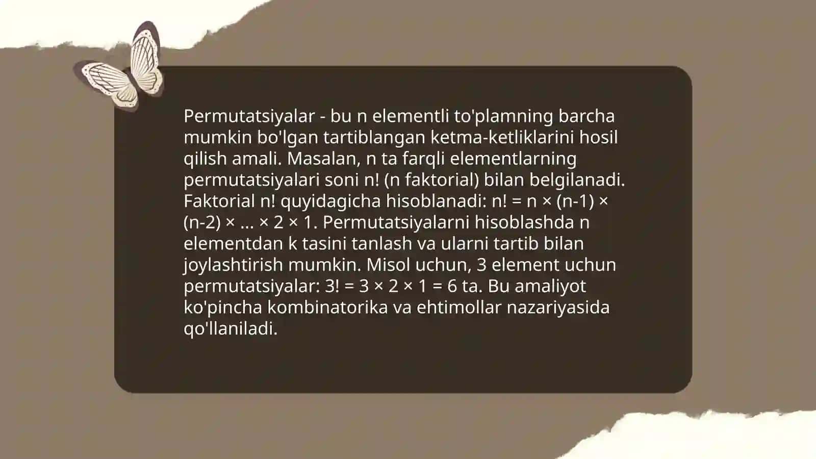 Kombinatsiyalar.Rekurent munosabatlar 4