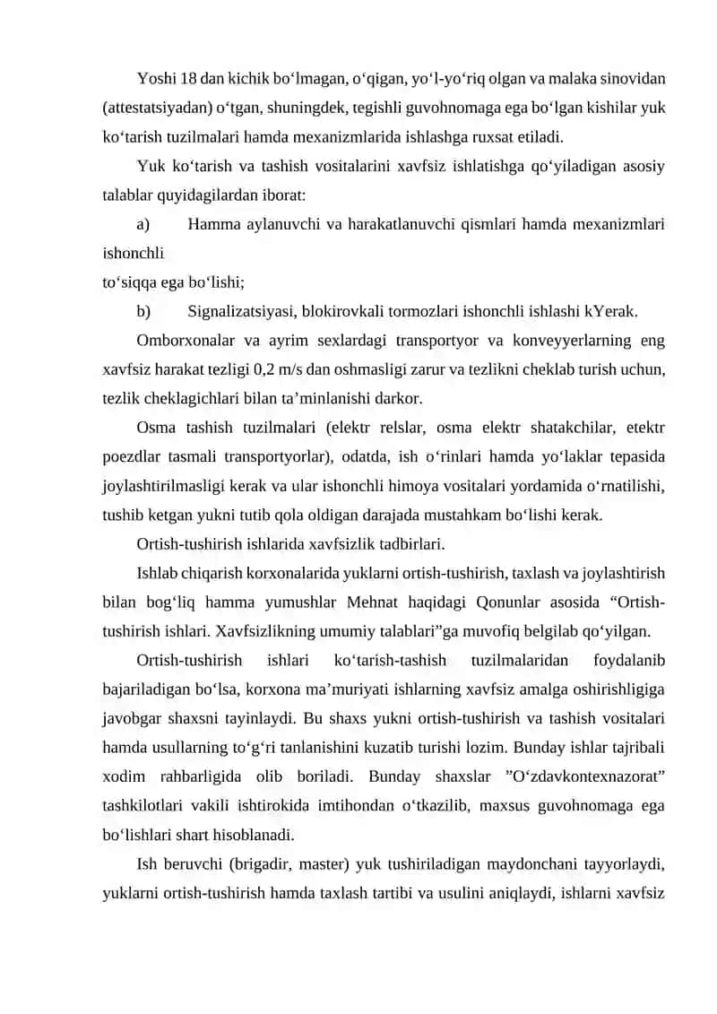 Yuk ko’taruvchi, tashuvchi transport vositalarining turlari va ularga qo’yiladigan xavfsizlik talablari 4