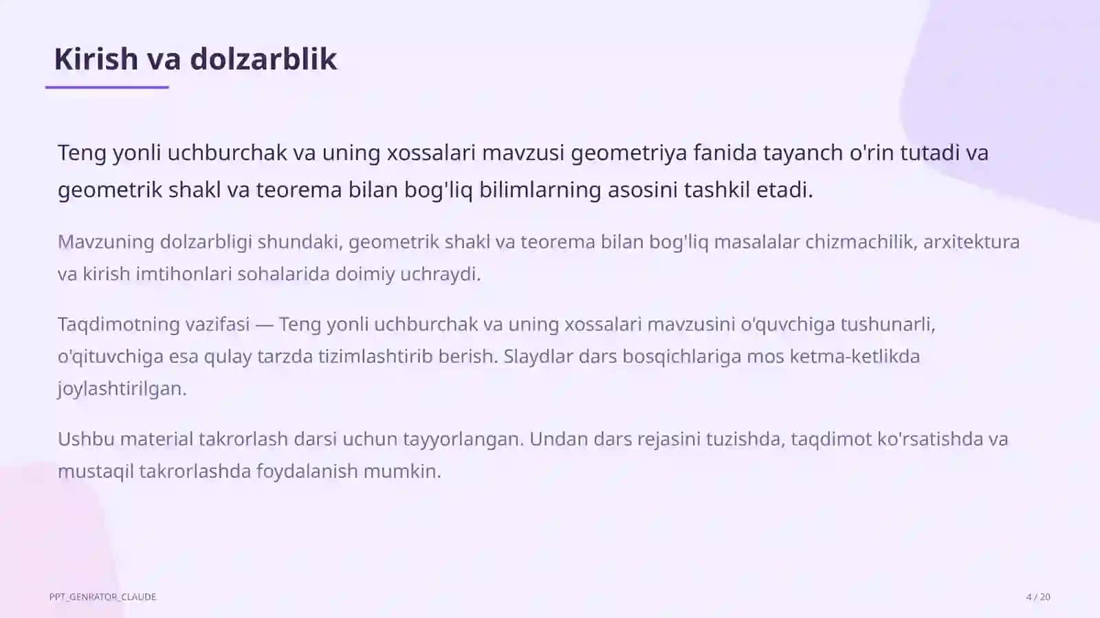 Teng yonli uchburchak va uning xossalari (7-sinf) 4