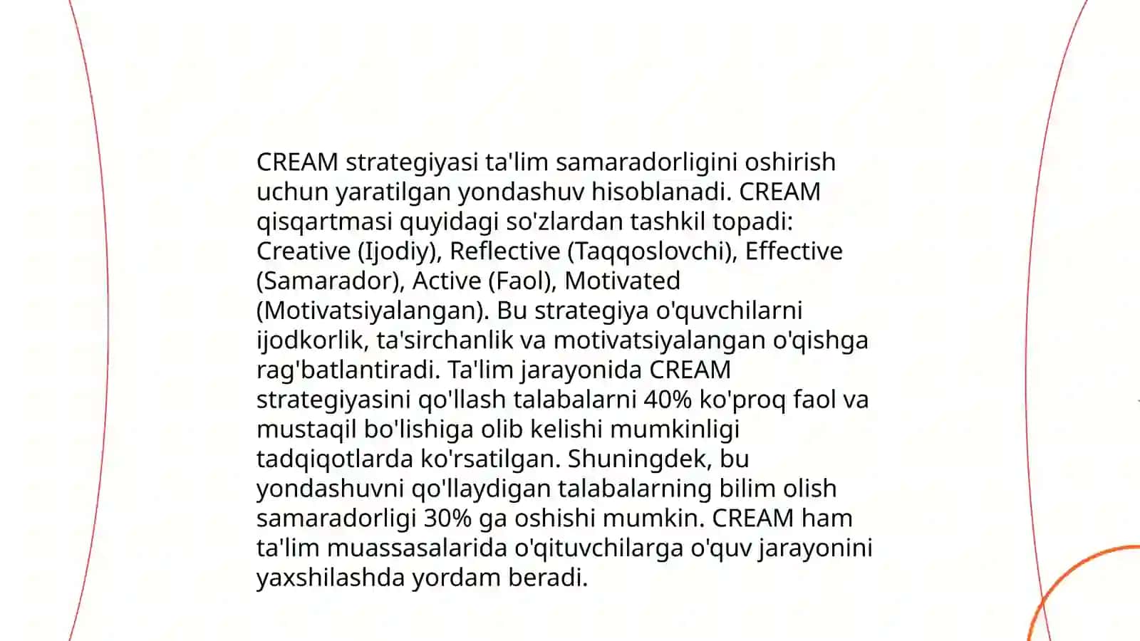 CREAM strategiyasi va undan samarali foydalanish 4