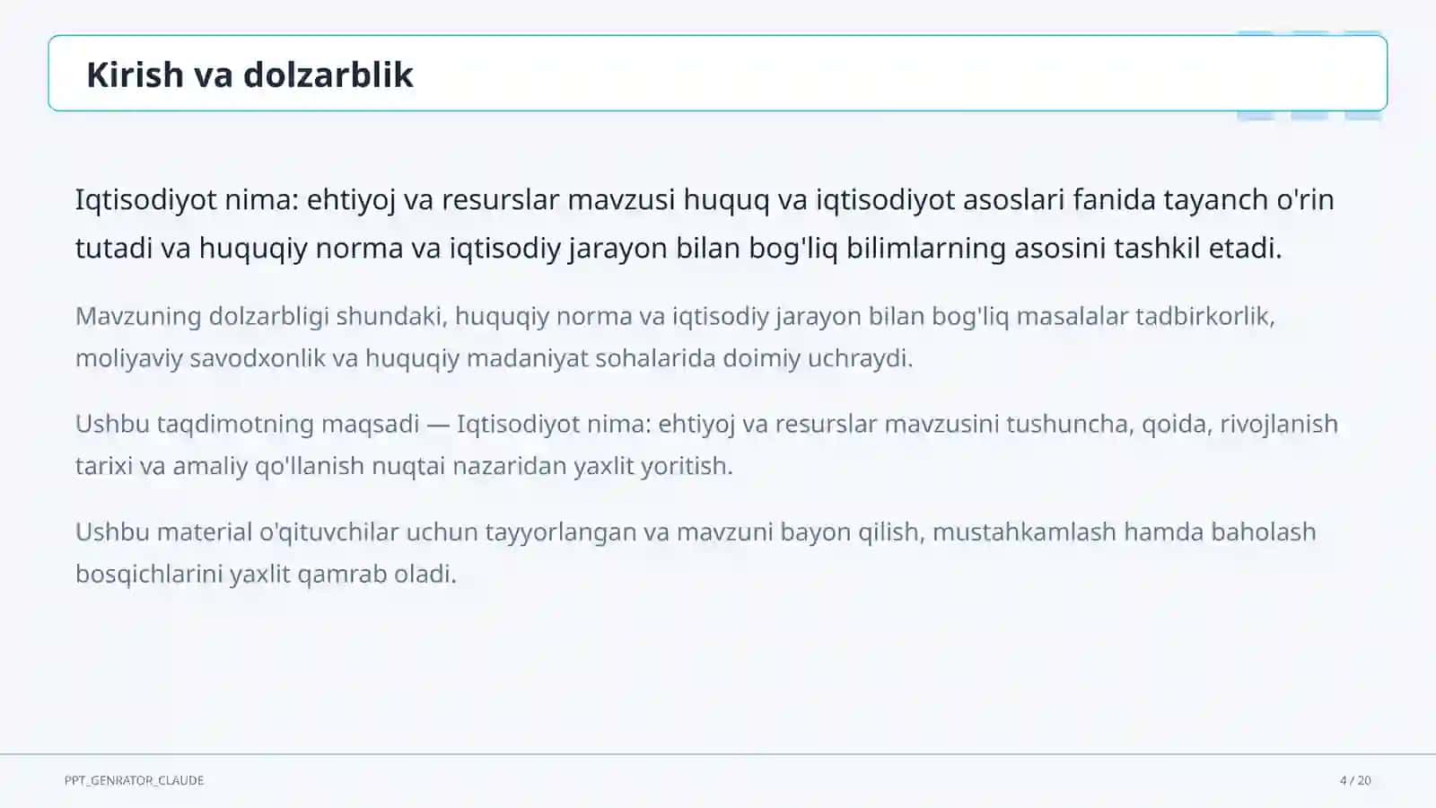 Iqtisodiyot nima: ehtiyoj va resurslar (9-sinf) 4
