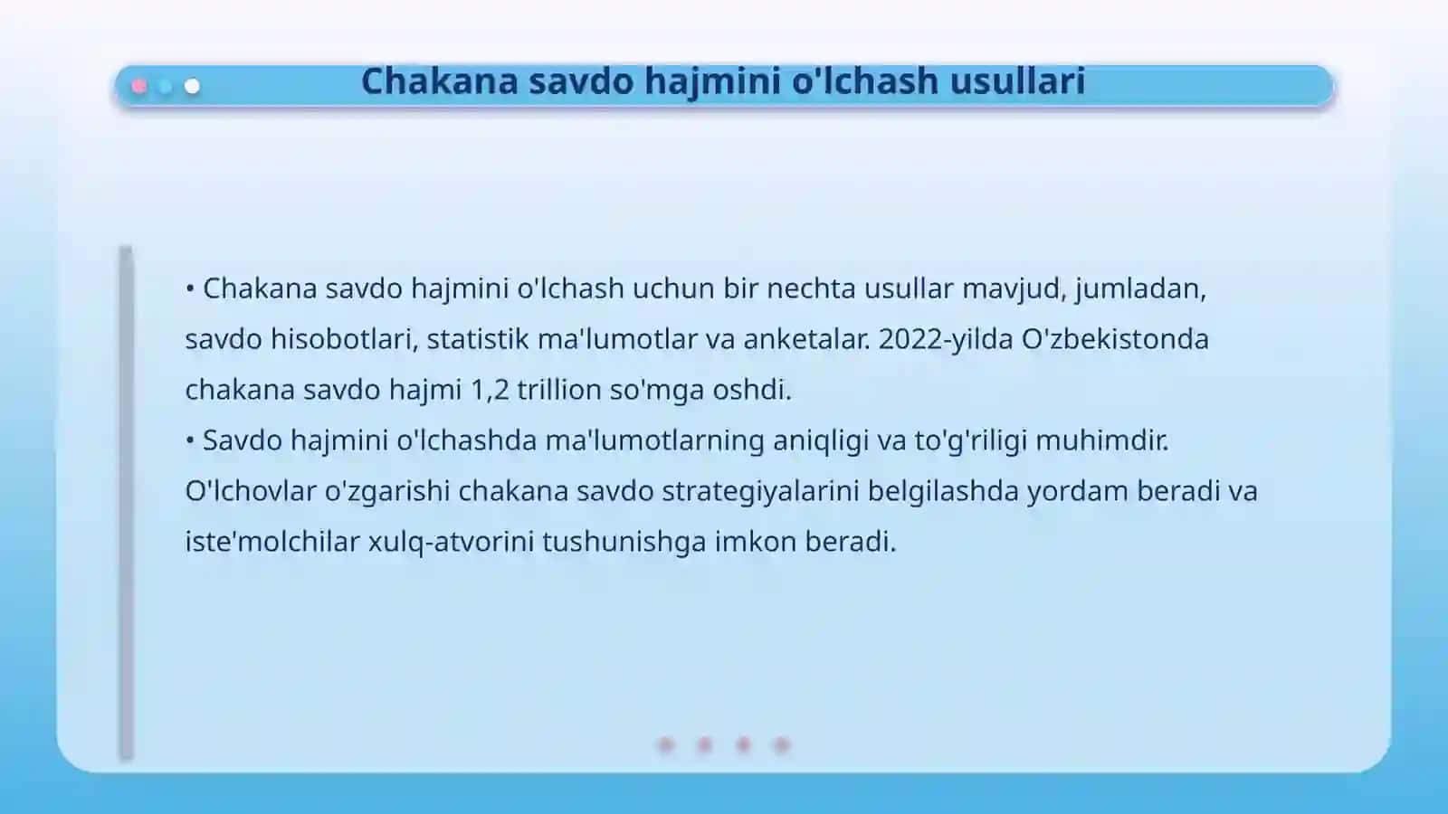 Chakana savdo hajmini tahlil qilish va istiqbolini belgilash uchun ma'lumot 4