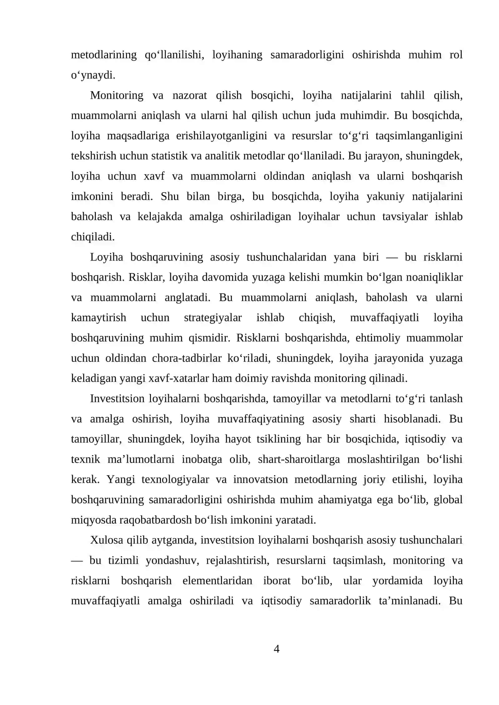 INVESTITTSION LOYIHALARNI BOSHQARISH ASOSLARI 4