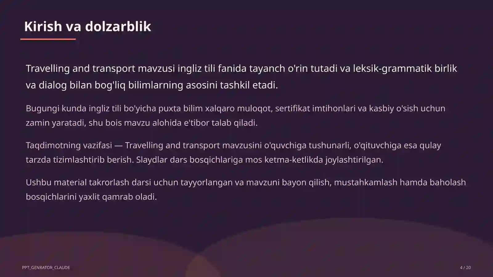 Travelling and transport (6-sinf) 4