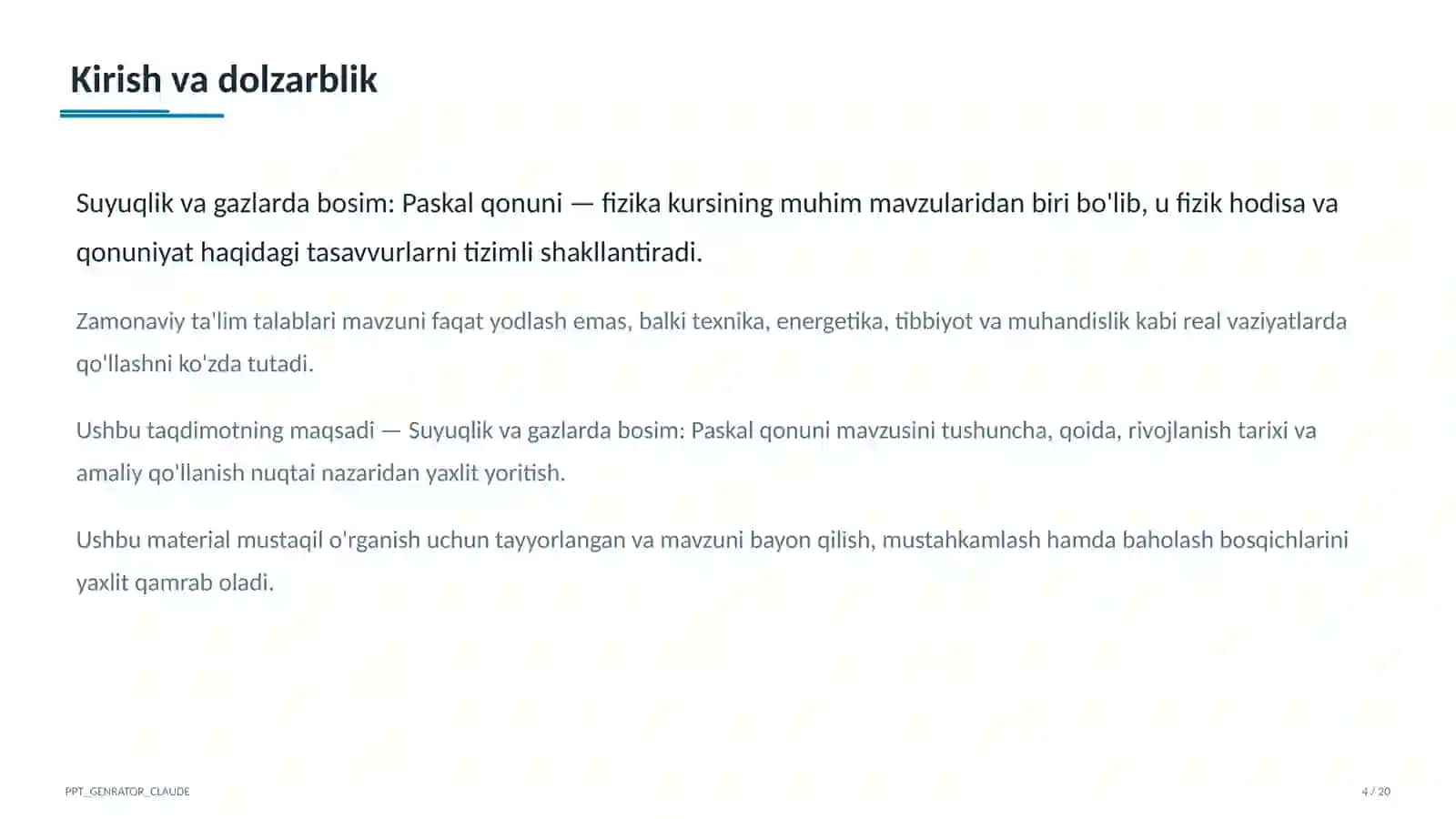 Suyuqlik va gazlarda bosim: Paskal qonuni (7-sinf) 4