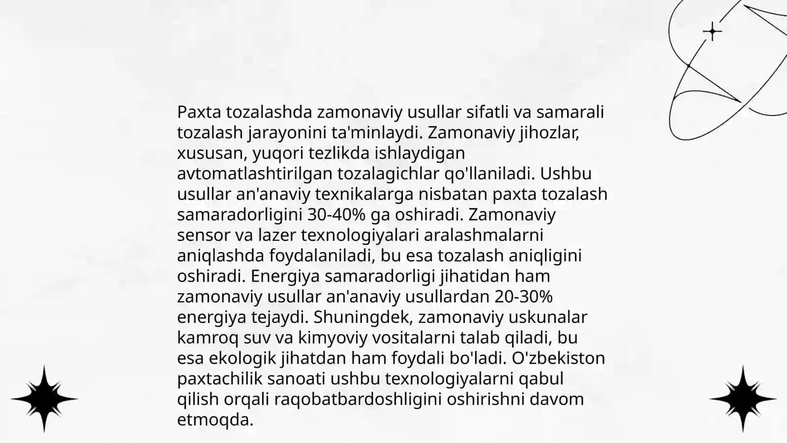Paxta xom ashyosini mayda iflosliklardan tozalash mavzu 4