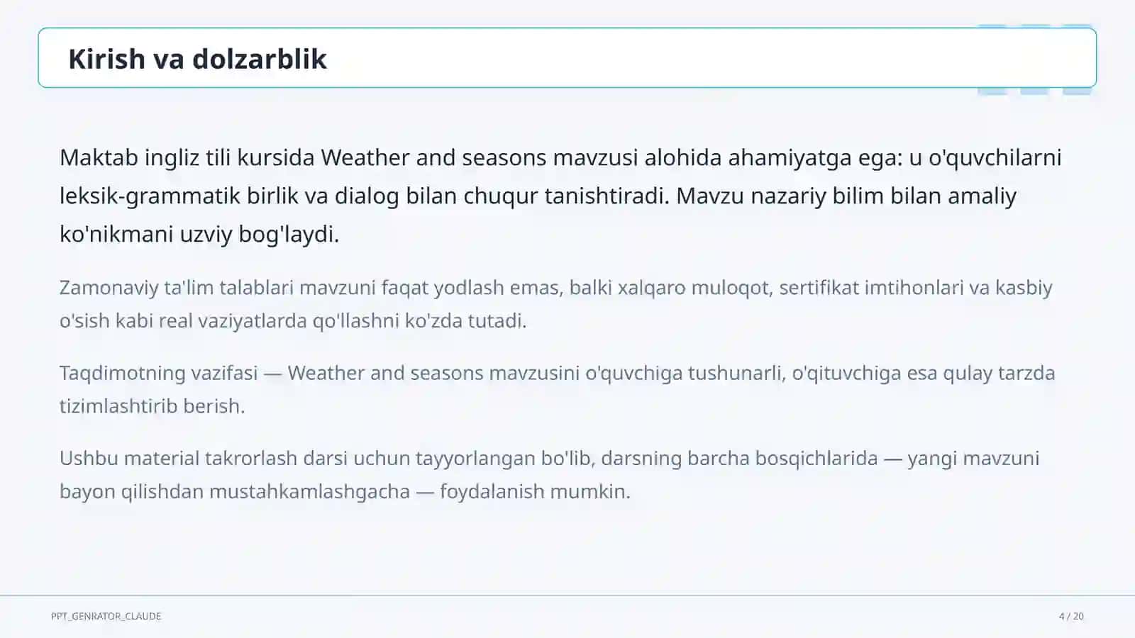 Weather and seasons (4-sinf) 4