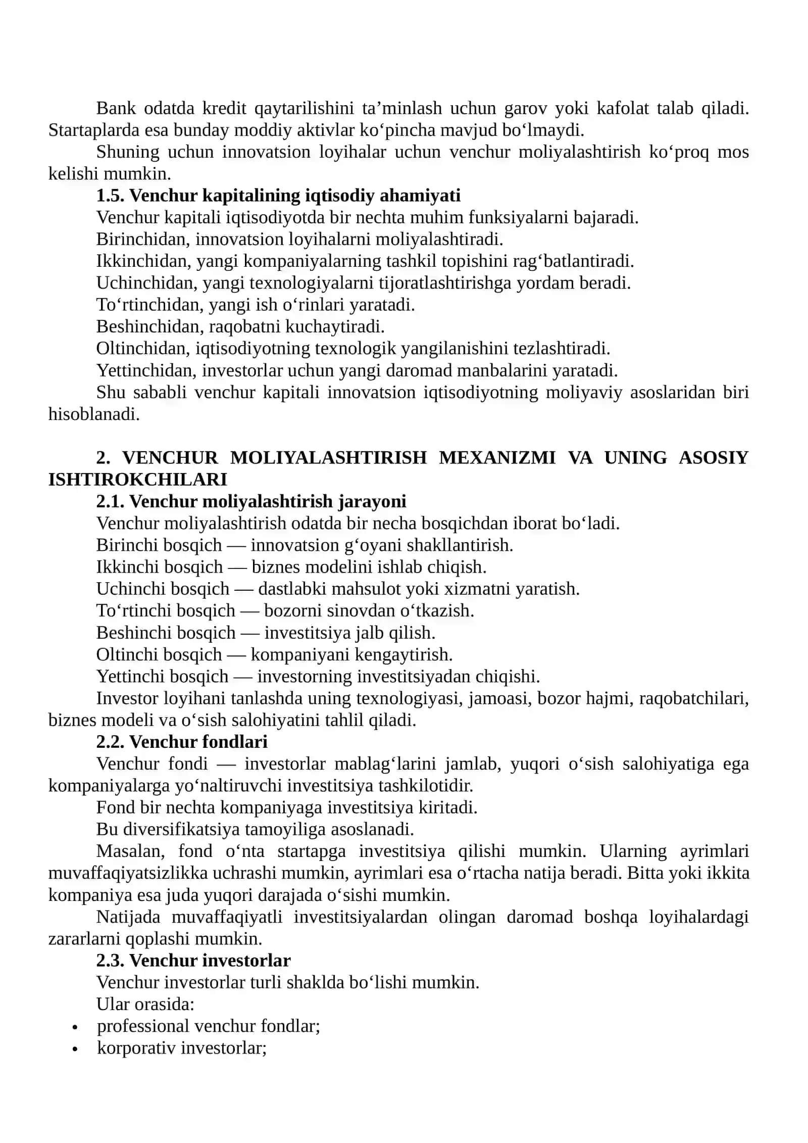 VENCHUR KAPITALI VA UNING INNOVATSION LOYIHALARNI RIVOJLANTIRISHDAGI ROLI 4